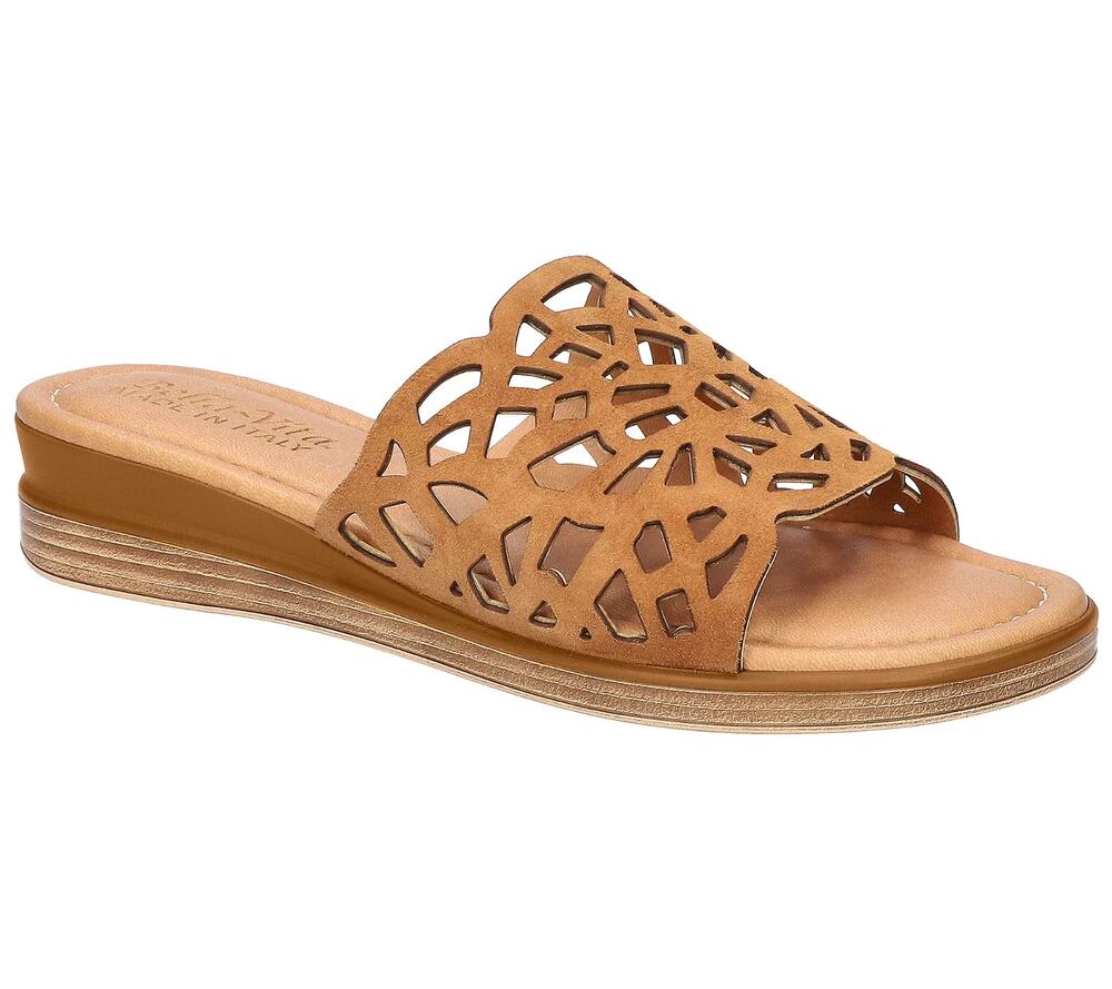 Bella Vita Cas-Italy Whiskey Kidsuede Leather Slide Sandals Size 10W